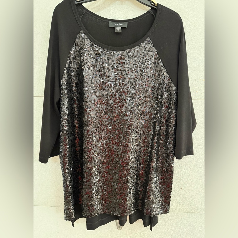 Karen Kane 1X Black Sequin tunic top